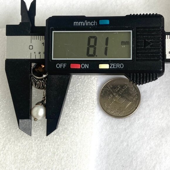 Sterling Silver 925 1.5" Signed Round Smoky Quartz & Pearl Dangle Drop Earrings - Picture 13 of 16